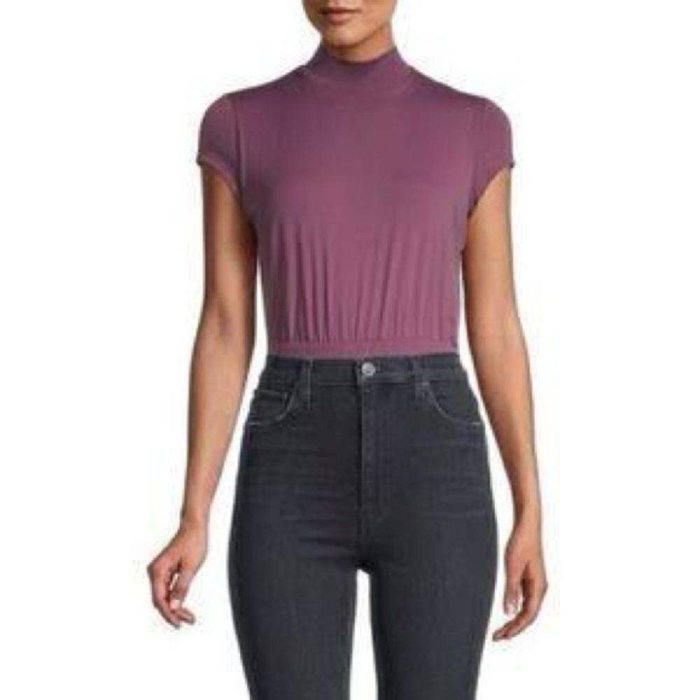Susana Monaco Short Sleeve Mock Neck Bodysuit in Amethyst